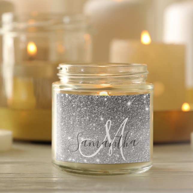 Modern Grey Glitter Sparkles Personalized Name Square Sticker (Creator Uploaded)