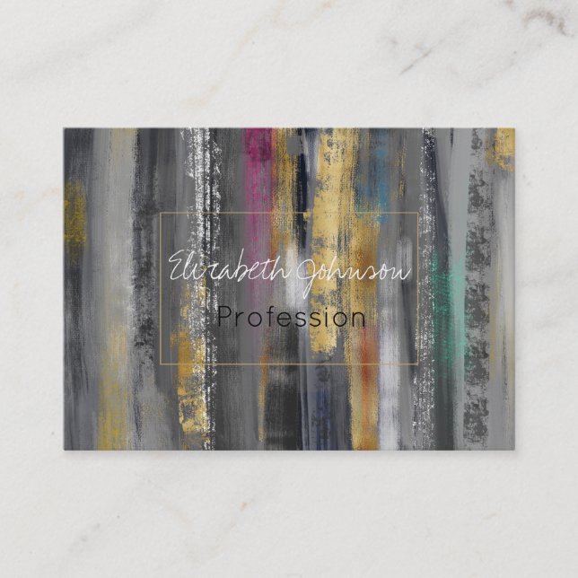 Modern Grey Gold Brushstrokes Abstract Painting Business Card (Front)