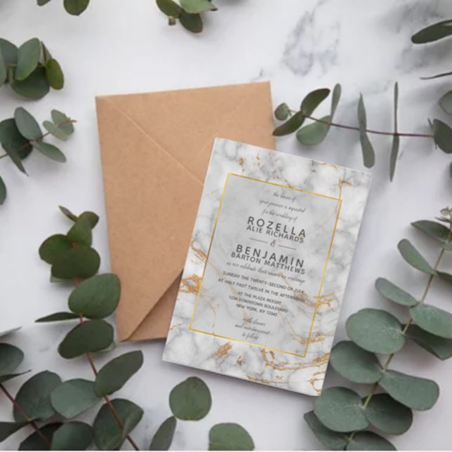 Modern Grey Gold Marble Agate & Gold Foil Wedding Invitation (Creator Uploaded)