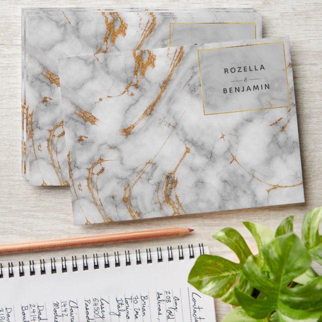 Modern Grey Gold Marble Agate Wedding Envelope (Stacked)