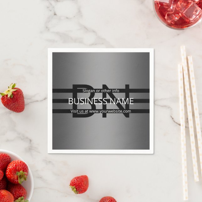 Modern Grey Gradient & Horizontal Black Stripes Napkins (Insitu)