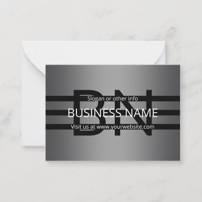Modern Grey Gradient & Horizontal Black Stripes Note Card (Front)
