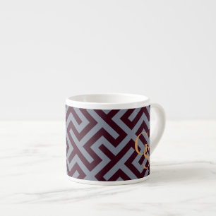 Modern grey greek key geometric patterns monogram espresso cup