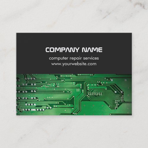 Modern Grey Green Circuit Board Computer Repair Business Card