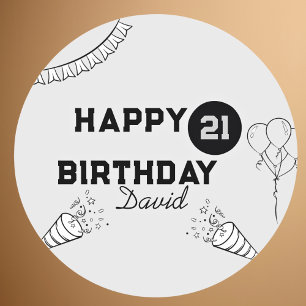 Modern Grey Happy Birthday Any year custom Classic Round Sticker