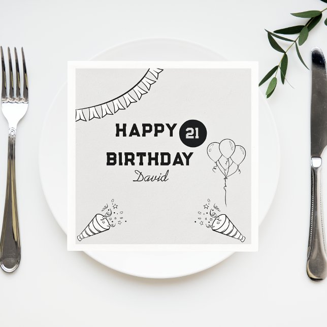  Modern Grey Happy birthday Any year Custom  Napkins (Creator Uploaded)