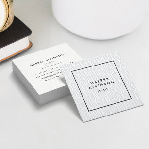 Modern Grey Ikat Patterned Square Business Card