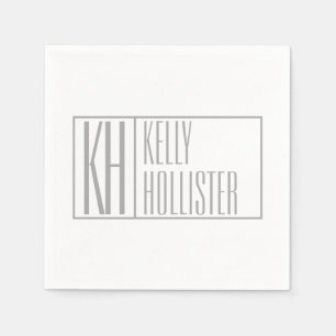 Modern Grey Initials & Name Logo Napkins