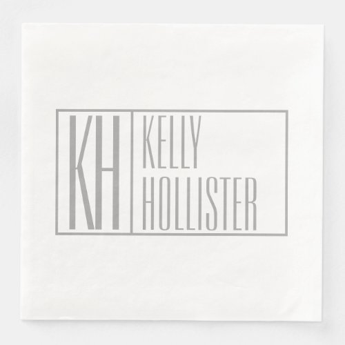 Modern Grey Initials  Name Logo Paper Dinner Napkins