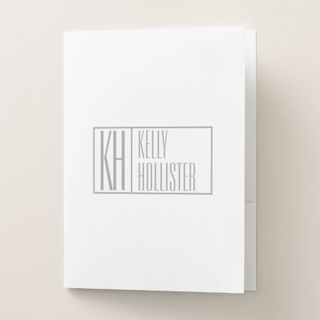 Modern Grey Initials & Name Logo Pocket Folder (Front)
