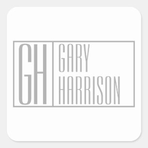Modern Grey Initials & Name Logo Square Sticker