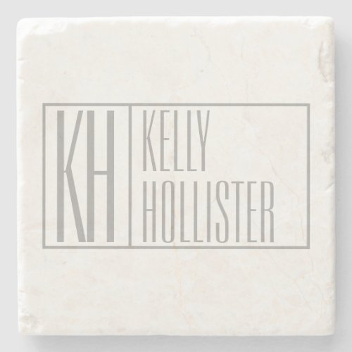 Modern Grey Initials  Name Logo Stone Coaster