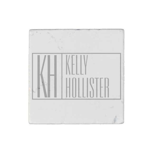Modern Grey Initials & Name Logo Stone Magnet (Front)
