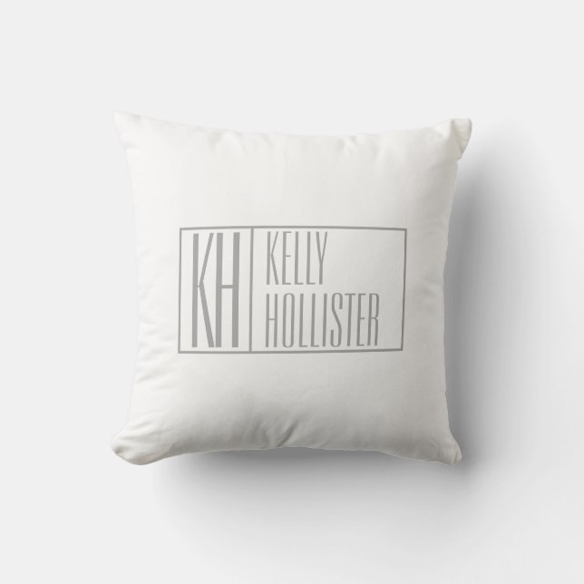 Modern Grey Initials & Name Logo Throw Pillow (Front)