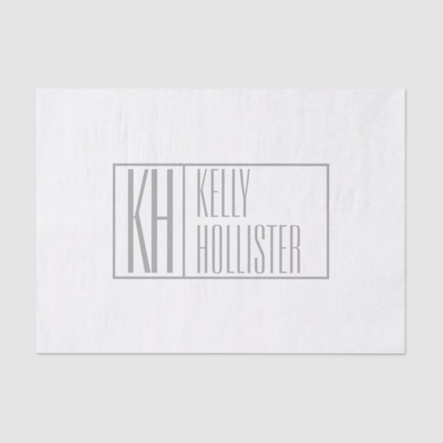 Modern Grey Initials & Name Logo Tissue Paper (Front)