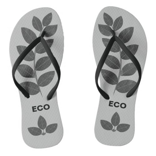 Modern Grey Laurel Leaves on Silver Dust Flip Flops