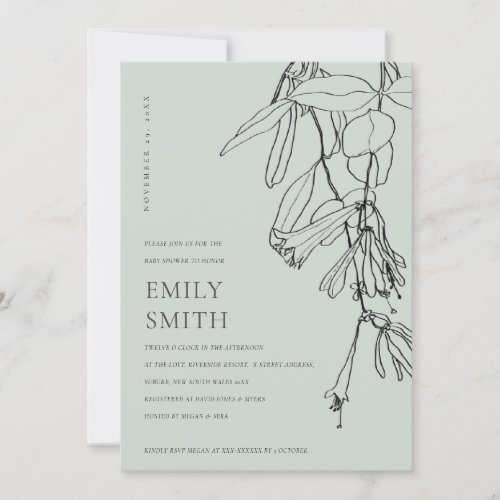 MODERN GREY LINE DRAWING FLORAL BABY SHOWER CARD