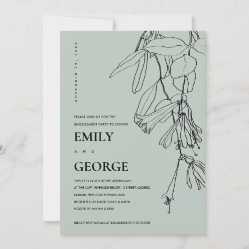 MODERN GREY LINE DRAWING FLORAL ENGAGEMENT INVITE