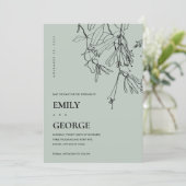 MODERN GREY LINE DRAWING FLORAL SAVE THE DATE CARD (Standing Front)
