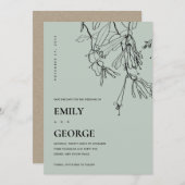 MODERN GREY LINE DRAWING FLORAL SAVE THE DATE CARD (Front/Back)