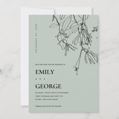 MODERN GREY LINE DRAWING FLORAL SAVE THE DATE CARD