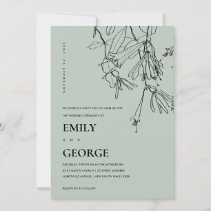 MODERN GREY LINE DRAWING FLORAL WEDDING INVITE