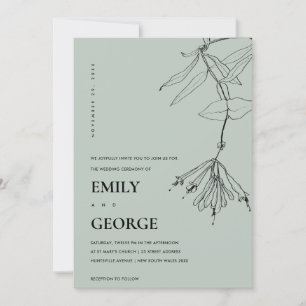 MODERN GREY LINE DRAWING FLORAL WEDDING INVITE