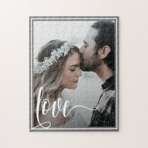 Modern Grey Love Script Photo Valentine's Day Jigsaw Puzzle