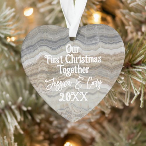 Modern grey marble Our First Christmas Together Ornament