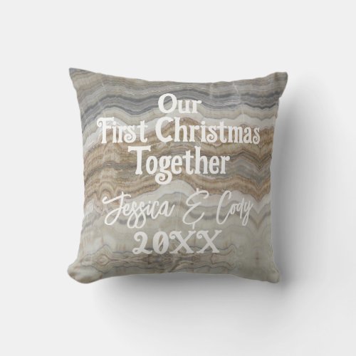 Modern grey marble Our First Christmas Together Throw Pillow