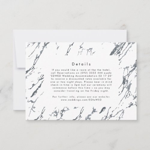 Modern Grey Marble Simple Wedding Enclosure Card