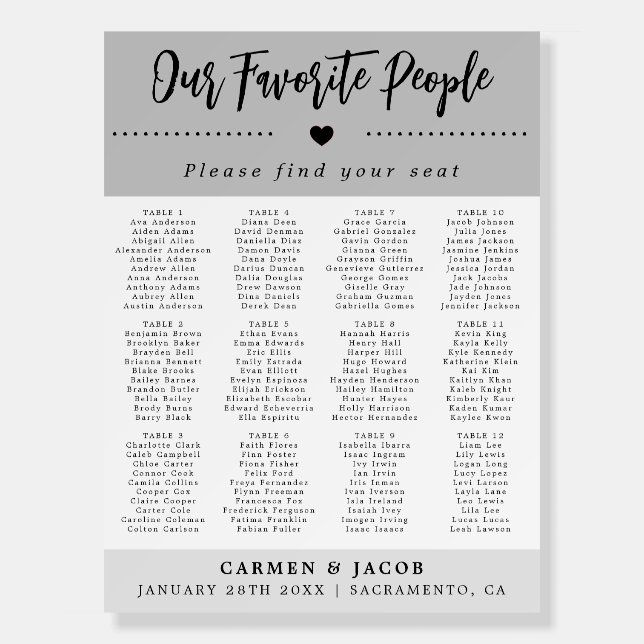 Modern Grey Minimalist Wedding Seating Chart  Foam Board (Front)