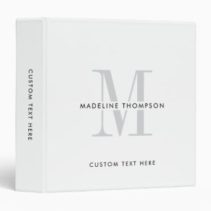 Modern Grey Monogram 3 Ring Binder