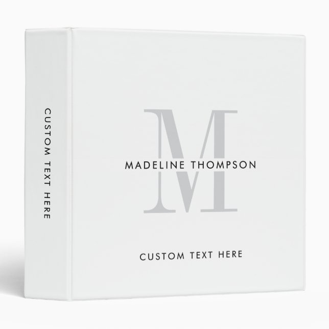 Modern Grey Monogram 3 Ring Binder (Front/Spine)