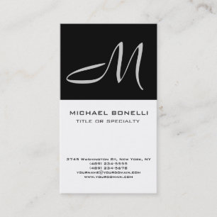Modern Grey Monogram Black White Business Card
