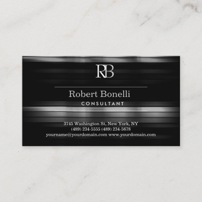 Modern Grey Monogram Business Card (Front)