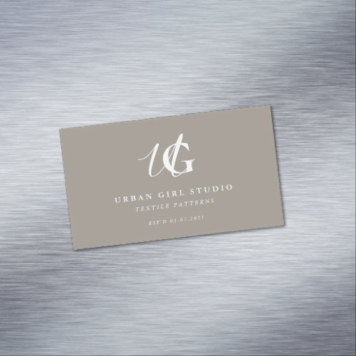 Modern Grey Monogram Minimalist Business Card Magnet