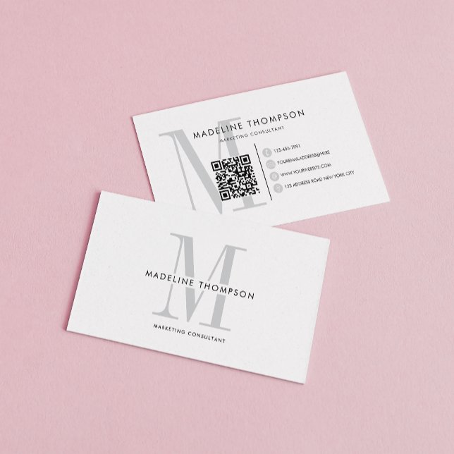 Modern Grey Monogram QR code Business Card (Creator Uploaded)