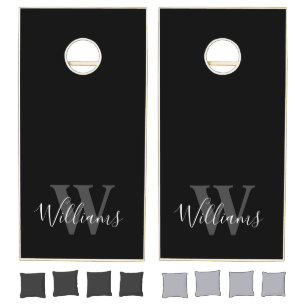 Modern Grey Monogram Script Name Wedding Gift Cornhole Set