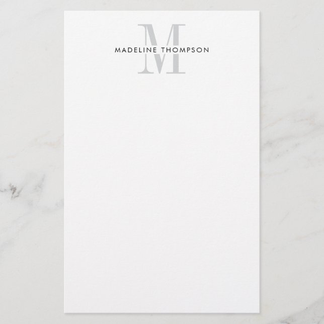 Modern Grey Monogram Stationery (Front)
