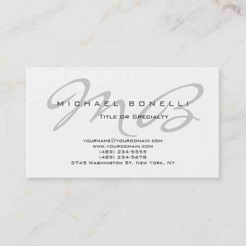 Modern Grey Monogram White Business Card