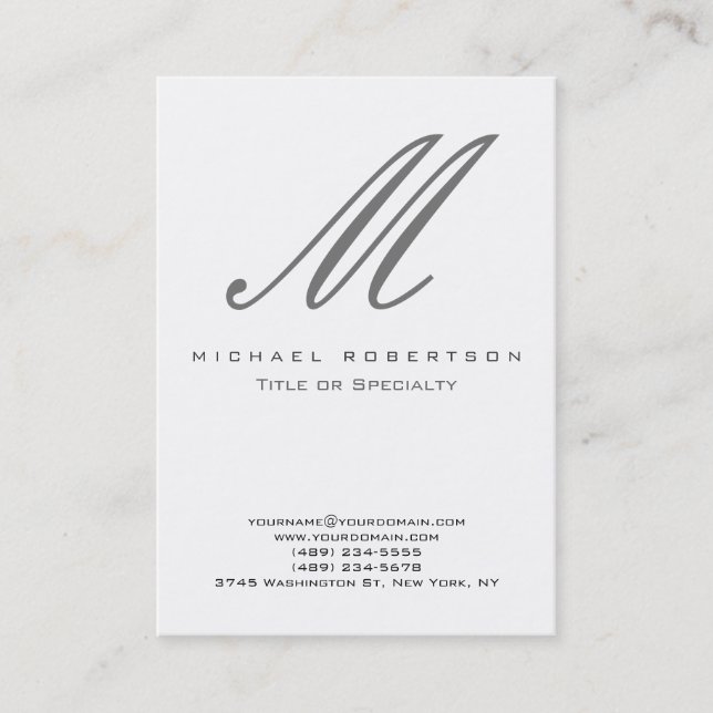 Modern Grey Monogram White Stylish Business Card (Front)