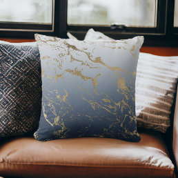 Modern grey navy blue ombre gold marble pattern throw pillow