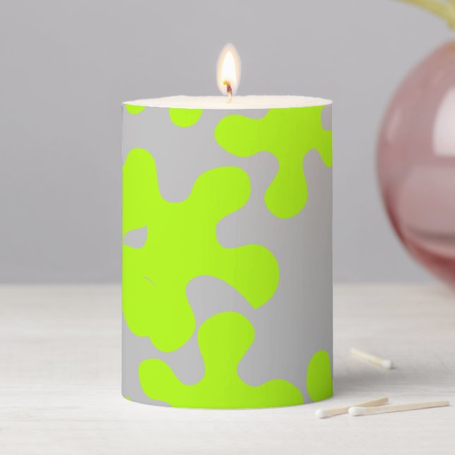 Modern grey neon green slime pattern funny party pillar candle (In Situ)