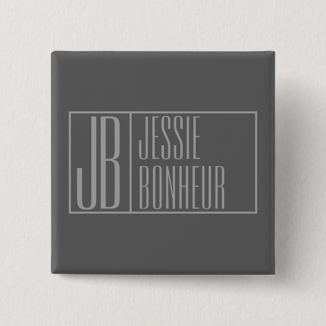 Modern, Grey on Dark Grey, Initials & Name Logo Button (Front)