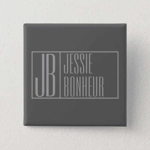 Modern Grey on Dark Grey Initials  Name Logo Button