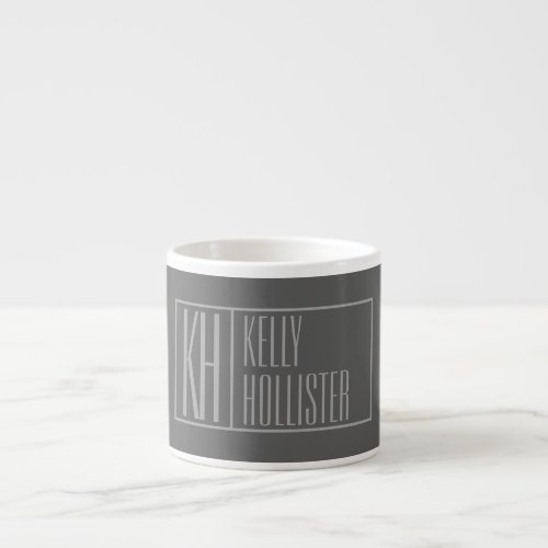 Modern Grey on Dark Grey Initials  Name Logo Espresso Cup