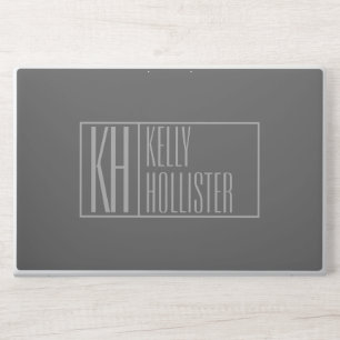 Modern, Grey on Dark Grey, Initials & Name Logo HP Laptop Skin
