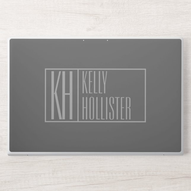 Modern, Grey on Dark Grey, Initials & Name Logo HP Laptop Skin (Front)