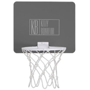 Modern, Grey on Dark Grey, Initials & Name Logo Mini Basketball Hoop